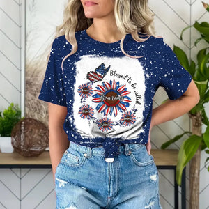 Personalized Blessed To Be Called Grandma Sunflowers US Flag & Kid Names Independence Day 4th July 3D T-shirt Printed LVA241555