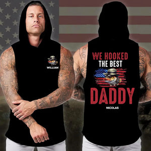 Personalized We/I Hooked The Best Daddy Fishing & Kid Names Sleeveless Men's Hooded Sweatshirt Printed VQ241534