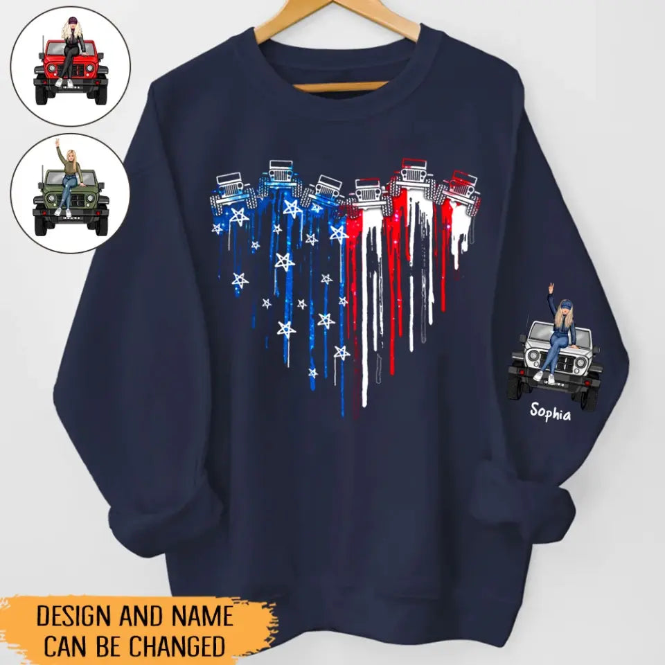 Personalized Jeep Heart US Jeep Girl Custom Name Independence Day 4th July Sweatshirt Printed HN241561