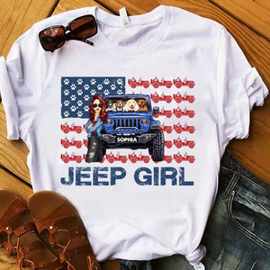 Personalized Jeep Girl & Dog US Flag Independence Day 4th July Gift T-shirt Printed VQ241657