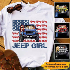 Personalized Jeep Girl & Dog US Flag Independence Day 4th July Gift T-shirt Printed VQ241657