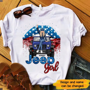 Personalized Jeep Girl Jeep Lips US Flag Independence Day 4th July Gift T-shirt Printed VQ241705