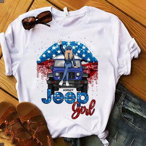 Personalized Jeep Girl Jeep Lips US Flag Independence Day 4th July Gift T-shirt Printed VQ241705