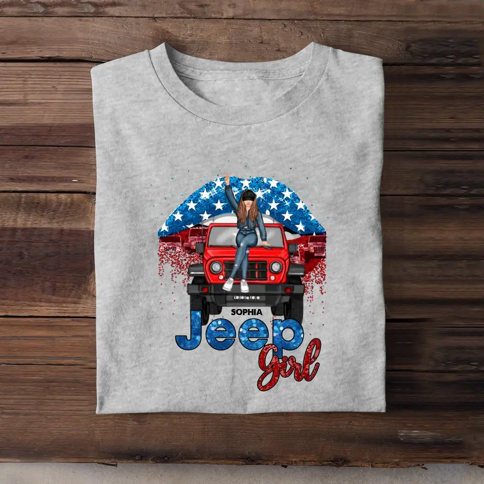 Personalized Jeep Girl Jeep Lips US Flag Independence Day 4th July Gift T-shirt Printed VQ241705