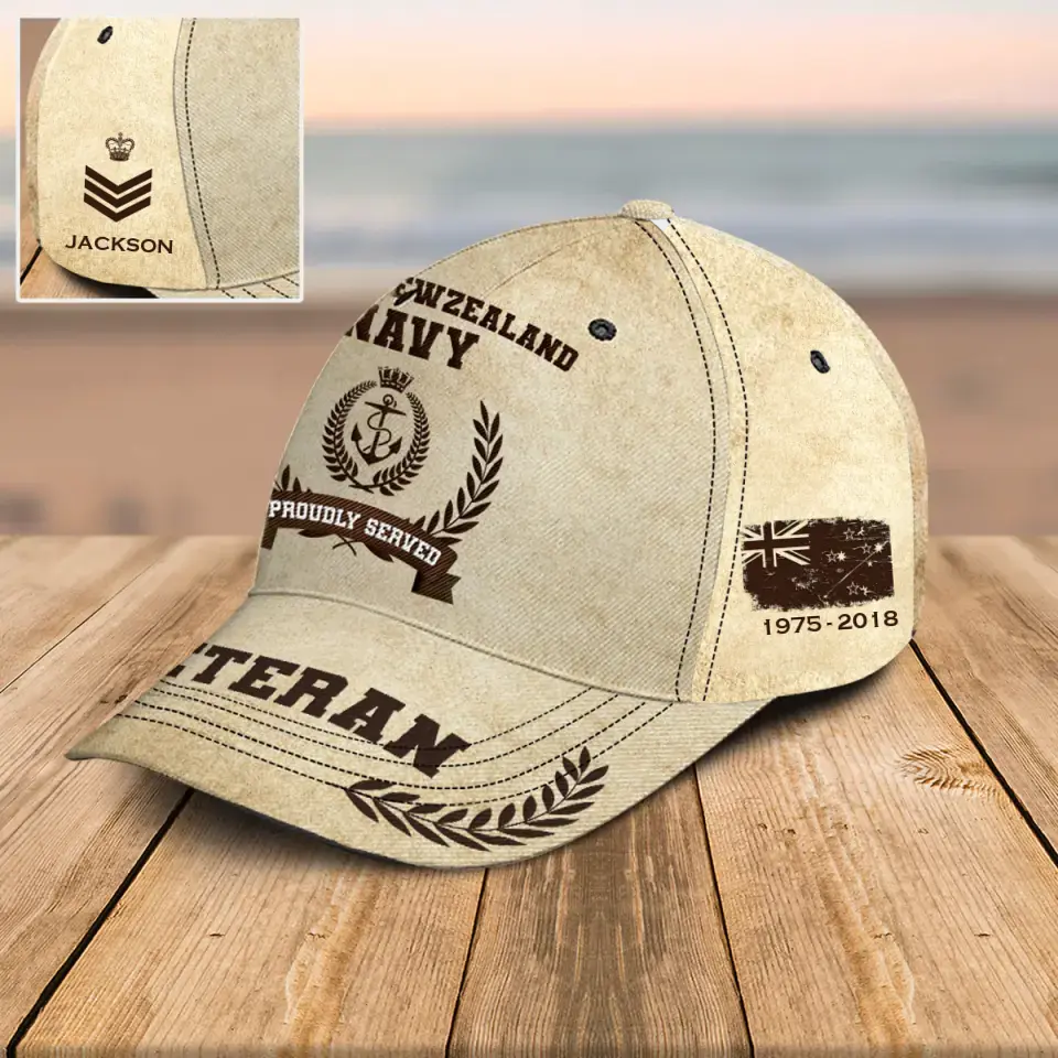 Personalized New Zealand Army Veteran Proudly Served Custom Name, Rank & Service Time Cap 3D Printed AHVQ241765