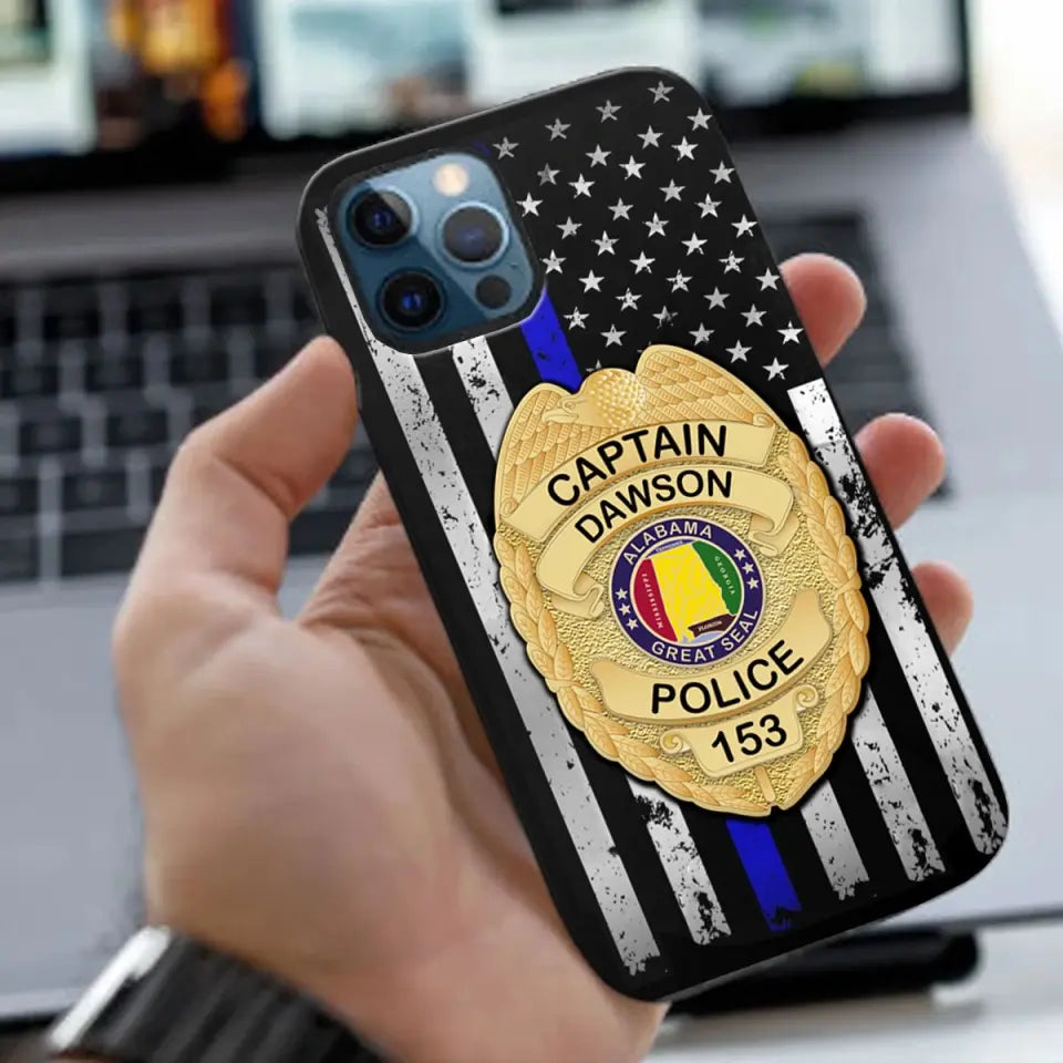 Personalized US Police Badge Police Officer US Flag Blue Line  Phonecase Printed LVA241798