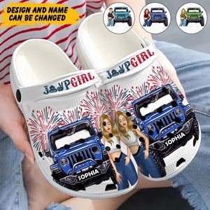 Personalized US Jeep Girl Independence Day 4th Gift Clogs Slipper Shoes Printed HN241822
