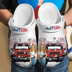 Personalized US Jeep Girl Independence Day 4th Gift Clogs Slipper Shoes Printed HN241822