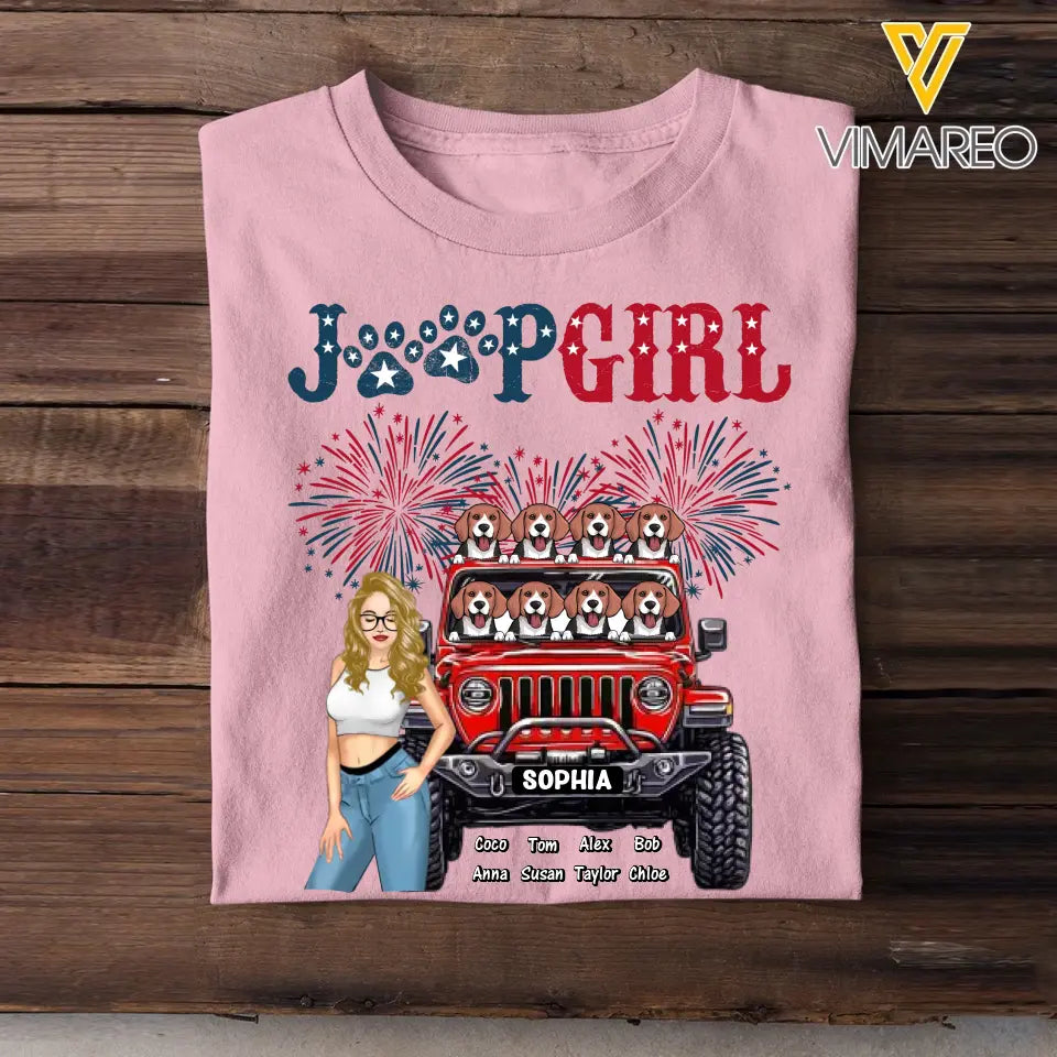 Personalized United States Jeep Girl & Dogs Independence Day 4th Gift T-shirt Printed HN241853