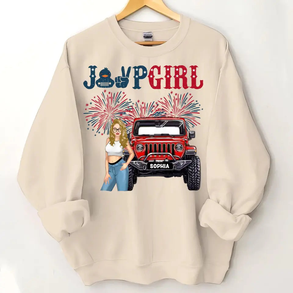 Personalized Jeep Girl Custom Name Independence Day 4th Gift Sweatshirt 2D Printed HN241862