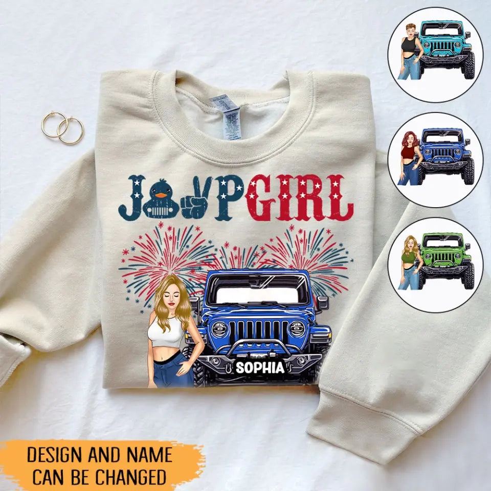 Personalized Jeep Girl Custom Name Independence Day 4th Gift Sweatshirt 2D Printed HN241862