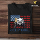 Personalized Jeep Girl & Dog US Flag Independence Day 4th July Gift T-shirt Printed VQ241657