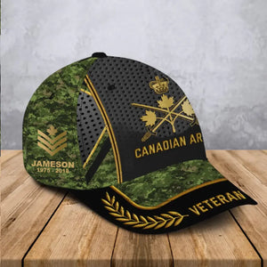 Personalized Canadian Army Veteran Camo Canadian Military Logo Custom Rank & Name Cap 3D Printed AHVA241906