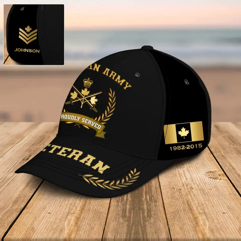 Personalized Canadian Army Veteran Proudly Served Custom Name, Rank & Time Cap 3D Printed AHVQ241909