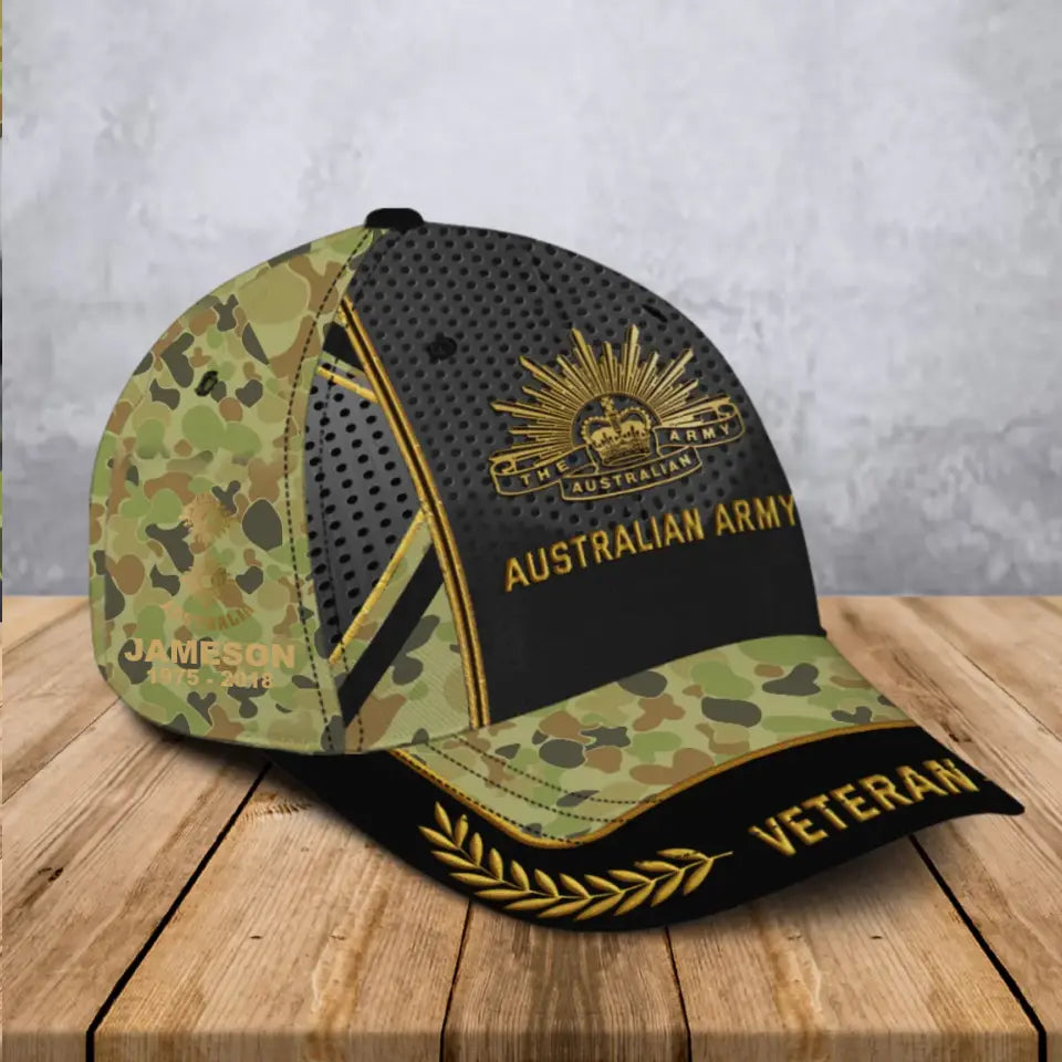 Personalized Australian Army Veteran Camo Australian Military Logo Custom Rank & Name Cap 3D Printed AHVA241906