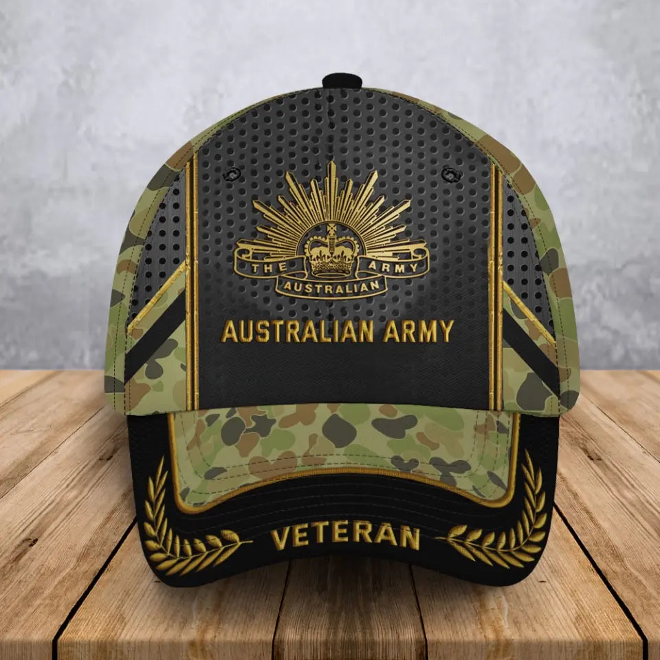 Personalized Australian Army Veteran Camo Australian Military Logo Custom Rank & Name Cap 3D Printed AHVA241906