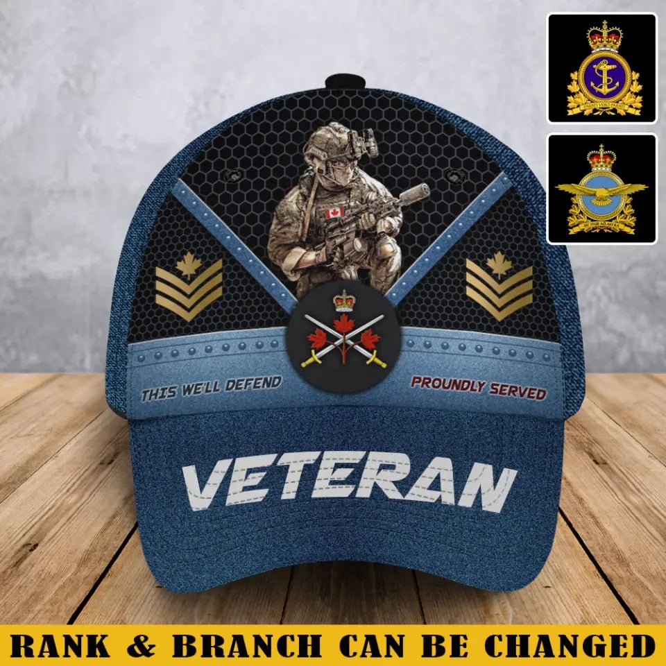 Personalized Canadian Army Veteran Rank Gold This We'll Defend Proundly Served Cap 3D Printed AHVA241936