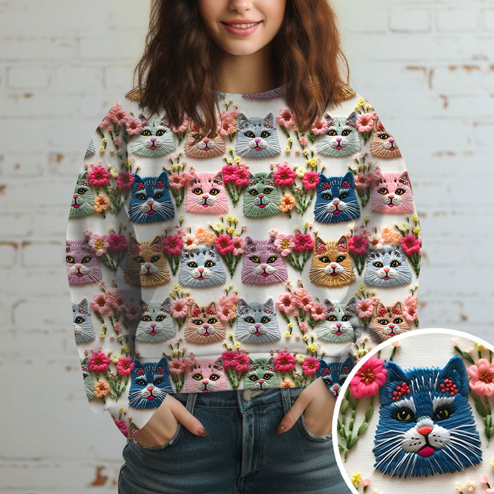 Cat Flowers Cat Lovers Gift Sweater 3D Printed HN231299