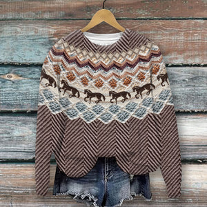 Horses Knitting Brocade Wool Horse Lovers Gift Sweater 3D Printed LVA231313