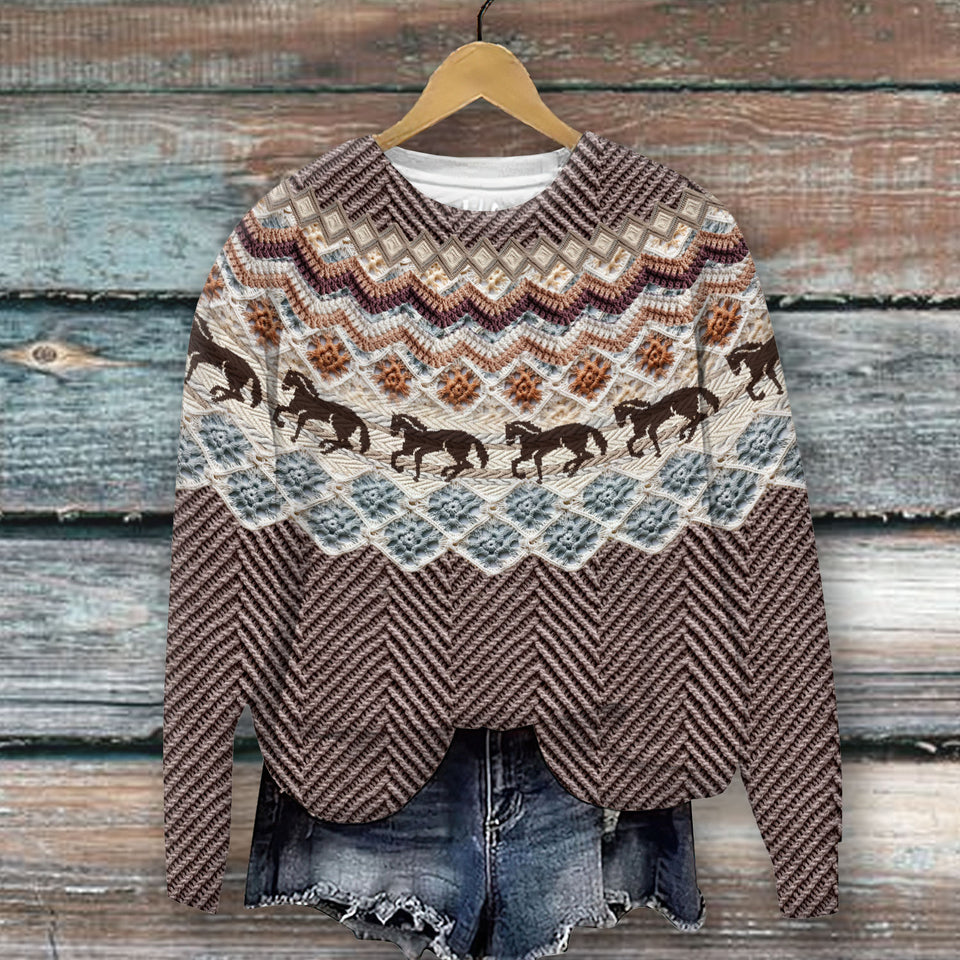 Horses Knitting Brocade Wool Horse Lovers Gift Sweater 3D Printed LVA231313