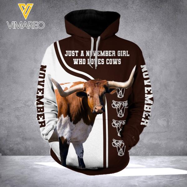 PERSONALIZED NOVEMBER GIRL LOVES COWS HOODIE TNVQ1910