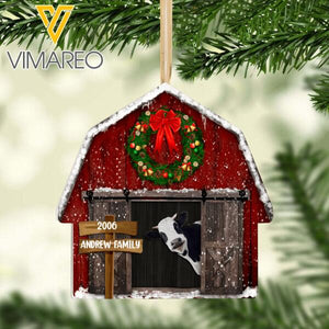 PERSONALIZED COW BARN WOOD HANGING ORNAMENT CHRISTMAS TNDT2910