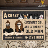 Personalized A Crazy December Girl And Grumpy Old Man Live Here Doormat Printed NOV-QH30