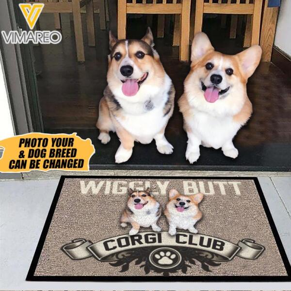 PERSONALIZED WIGGLY BUTT CORGI CLUB DOORMAT QTTN1401