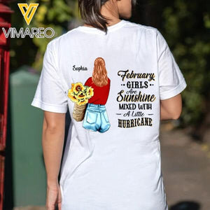Personalized February Girl Are Sunshine Mixed With A Little Hurricane Tshirt Printed 22JAN-DT18