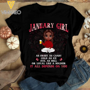 PERSONALIZED JANUARY GIRL AS SWEET AS CANDY BLACK TSHIRT QTDT2001