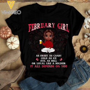 PERSONALIZED FEBRUARY GIRL AS SWEET AS CANDY BLACK TSHIRT QTDT2001