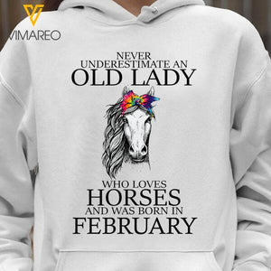 PERSONALIZED OLD LADY LOVES HORSE AND WAS BORN IN FEBRUARY HOODIE TNTN1102