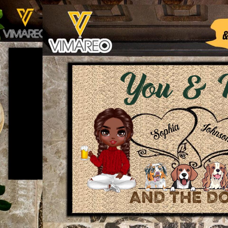 PERSONALIZED YOU AND ME AND THE DOGS COUPLE DOORMAT QTTN2001