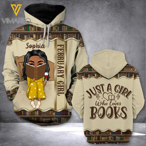 PERSONALIZED FEBRUARY BOOK GIRL HOODIE 3D PRINTED TNDT1701