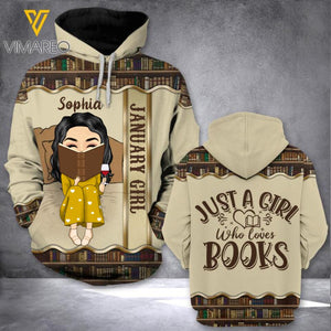 PERSONALIZED JANUARY BOOK GIRL HOODIE 3D PRINTED TNDT1701
