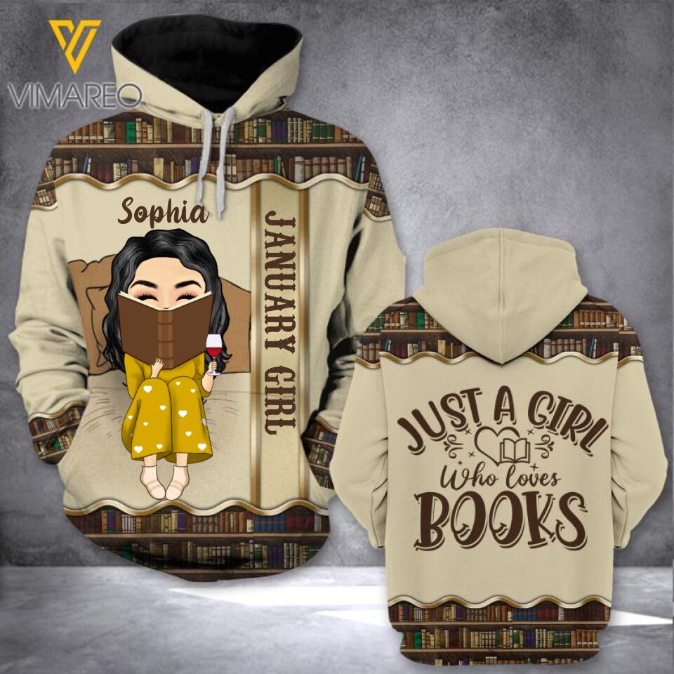 PERSONALIZED JANUARY BOOK GIRL HOODIE 3D PRINTED TNDT1701