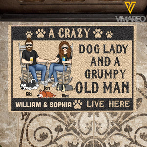 PERSONALIZED A CRAZY DOG LADY AND GRUMPY OLD MAN LIVE HERE  DOORMAT QTVQ0704