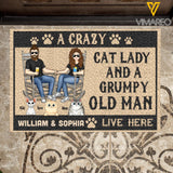 PERSONALIZED A CRAZY CAT LADY AND GRUMPY OLD MAN LIVE HERE  DOORMAT QTVQ0704