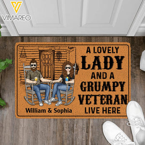 PERSONALIZED A LOVELY LADY AND A GRUMPY VETERAN LIVE HERE DOORMAT QTDT1804