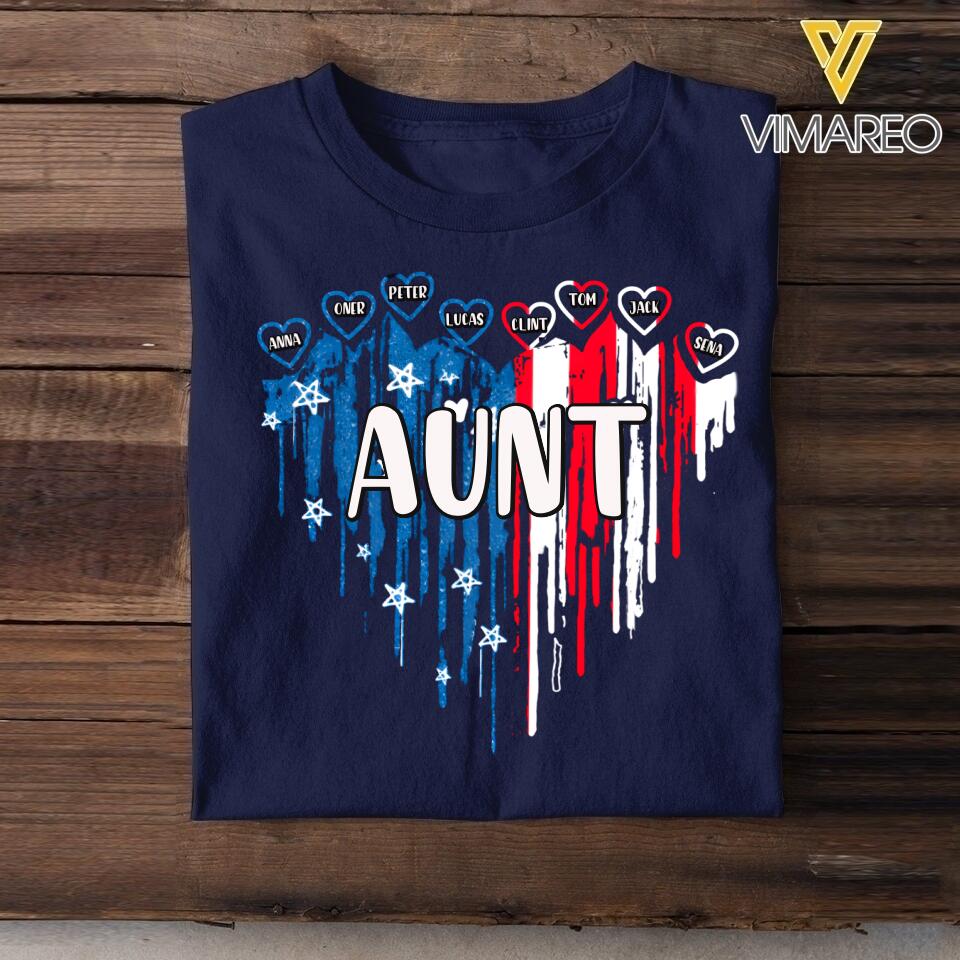 Personalized Aunt & Auntie Flag Heart Independence Day Tshirt Printed 22JUL-HC08