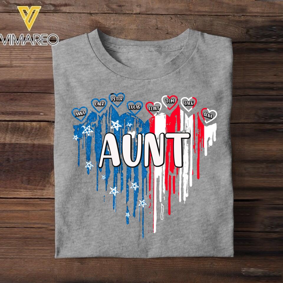Personalized Aunt & Auntie Flag Heart Independence Day Tshirt Printed 22JUL-HC08