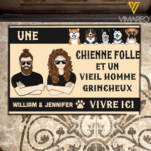 Personalized A Crazy Dog Lady And A Grumpy Old Belgian Man Live Here Doormat 22JUY-HQ15