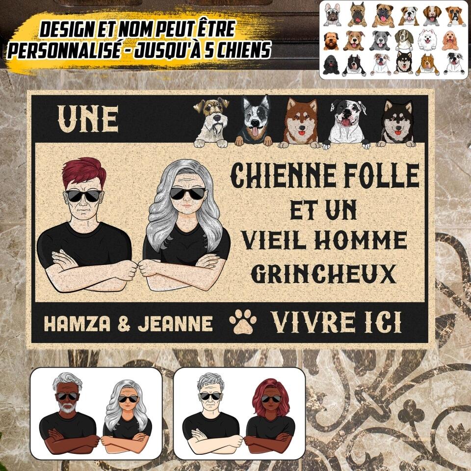 Personalized A Crazy Dog Lady And A Grumpy Old French Man Live Here Doormat 22JUY-HQ15