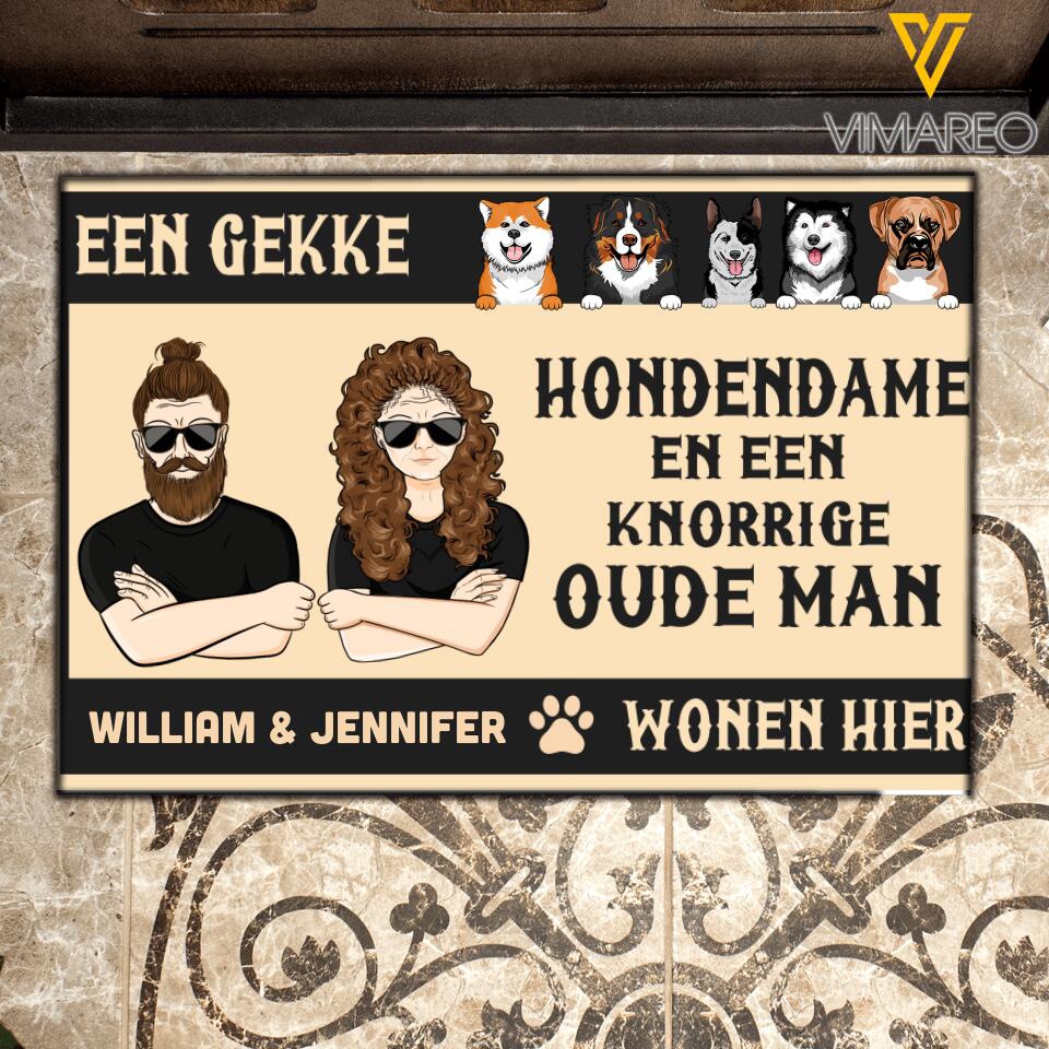 Personalized A Crazy Dog Lady And A Grumpy Old Netherland Man Live Here Doormat 22JUY-HQ15