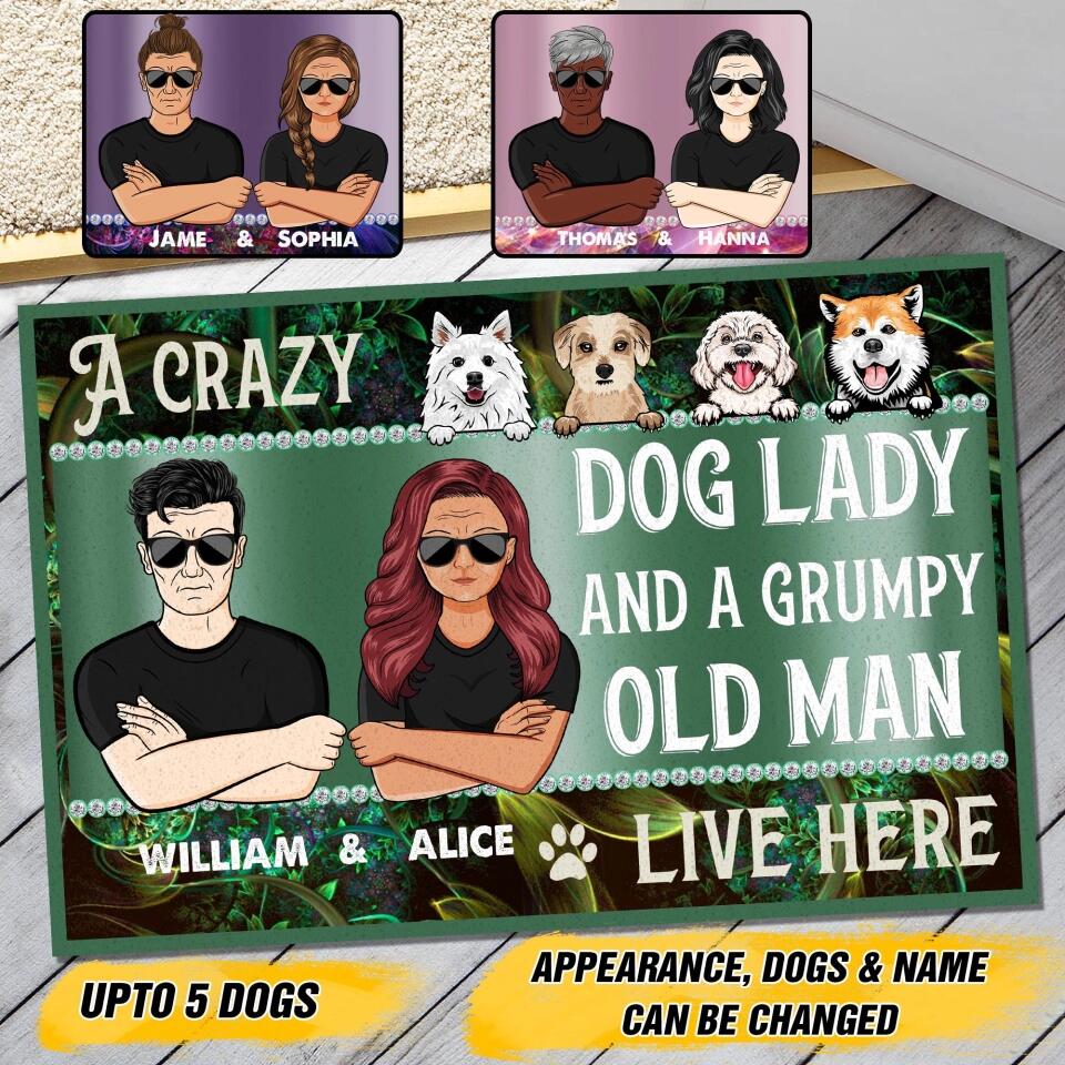 Personalized A Crazy Dog Lady And A Grumpy Old Man Live Here Sparkling Doormat 22AUG-HY24