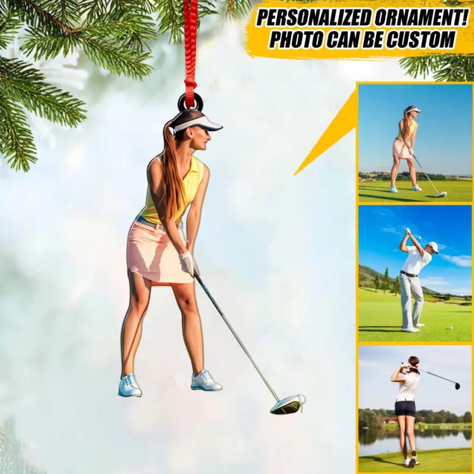 Personalized Your Image Golf Playing Christmas Wood Ornament Printed QTVQ3009