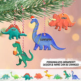 Personalized Grandma Kid Dinosaur Christmas Wood Ornament Printed 22OCT-DT14