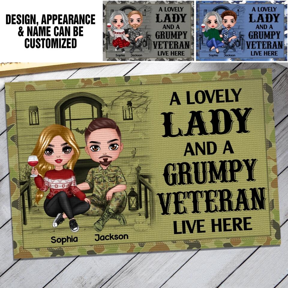 Personalized A Lady And A Grumpy Australian Veteran Live Here Doormat 22NOV-DT03