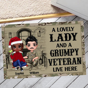 Personalized A Lady And A Grumpy US Veteran Live Here Doormat 22NOV-DT03