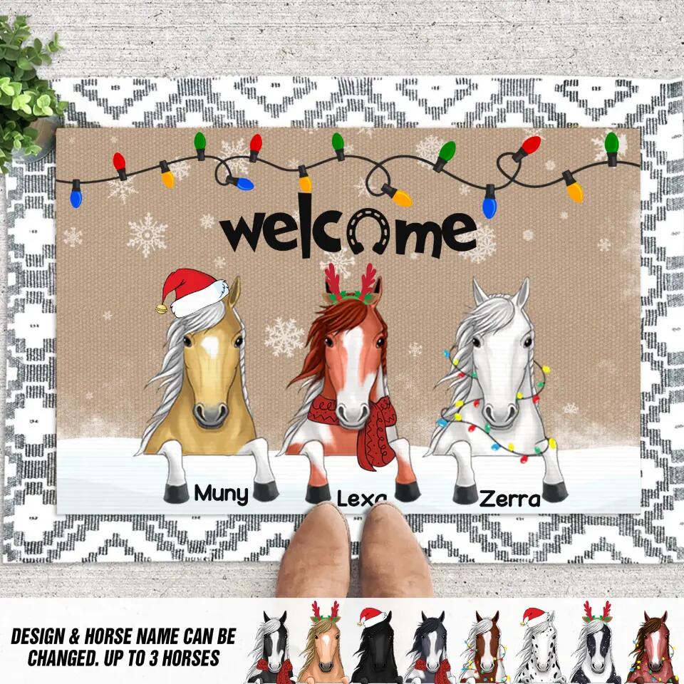 Personalized Welcome Horse Christmas Doormat 22NOV-DT15